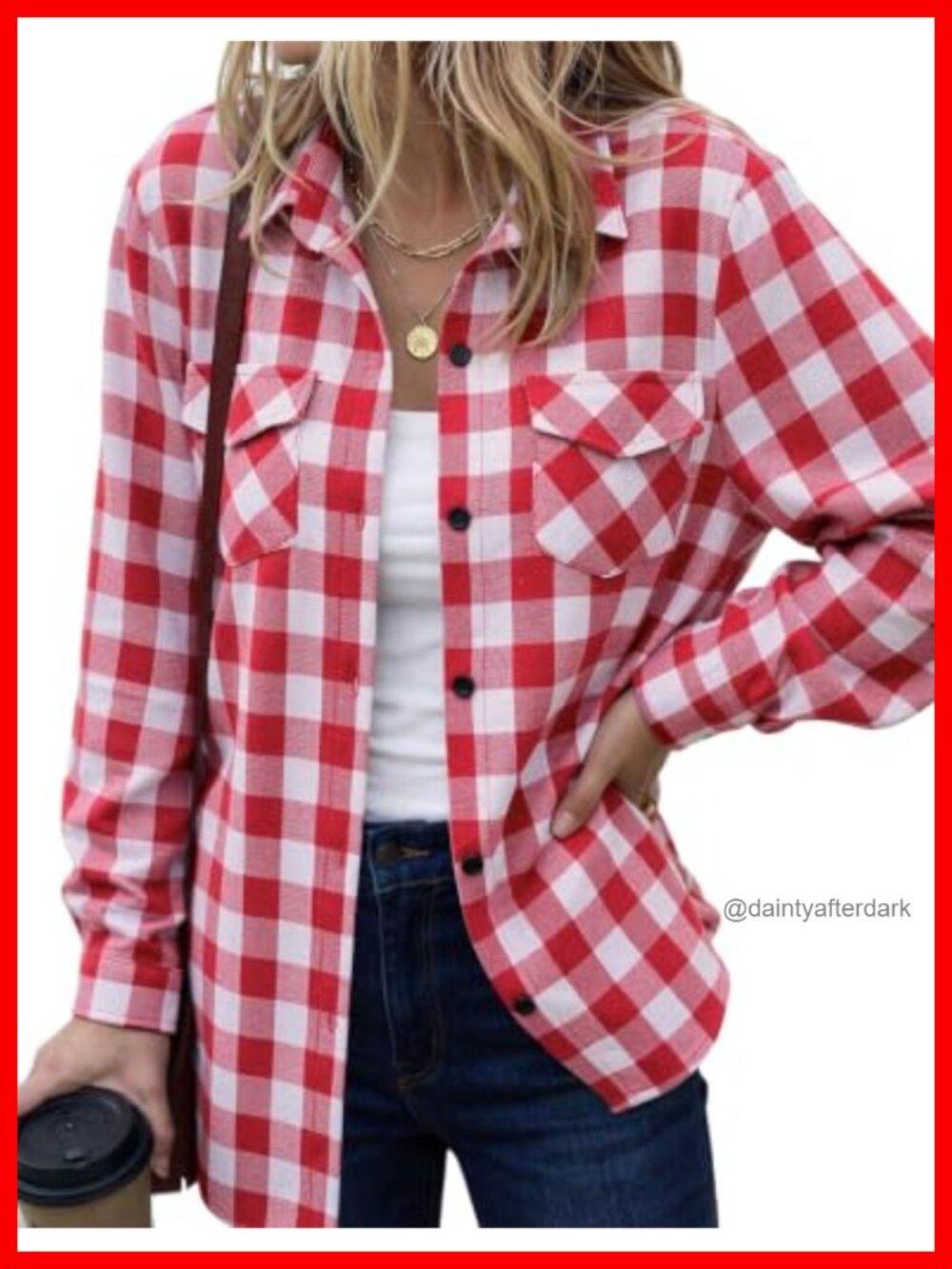 Womens Plaid Flannel Shirt Button Down Oversized Top